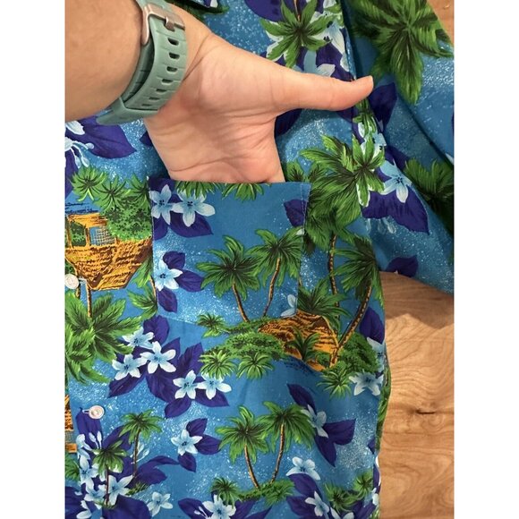 Vintage JC Penney’s Hawaiian Button Shirt 70s Floral Hawaii L/XL? Blue Palms - Picture 4 of 7